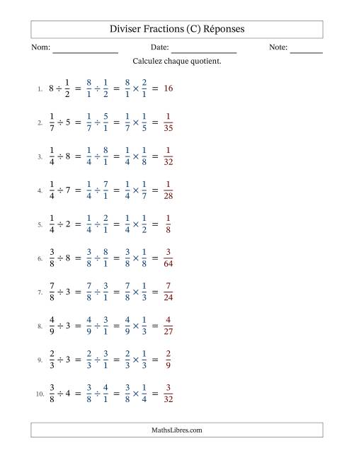 Diviser fractions propres con nombres éntiers, et sans simplification (C) page 2