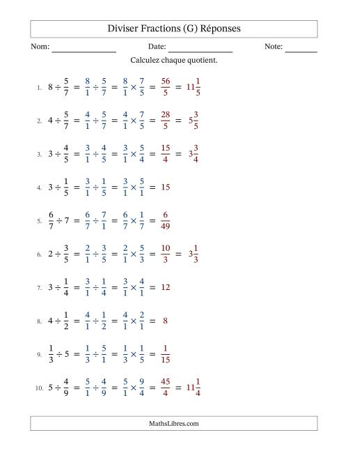 Diviser fractions propres con nombres éntiers, et sans simplification (G) page 2