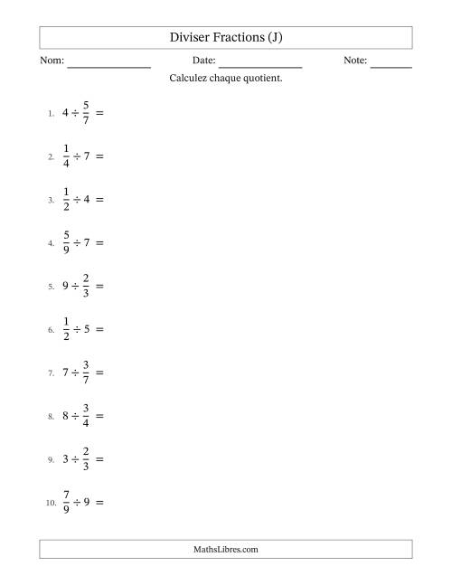 Diviser fractions propres con nombres éntiers, et sans simplification (J)