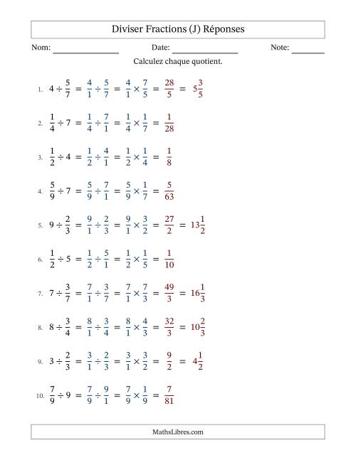 Diviser fractions propres con nombres éntiers, et sans simplification (J) page 2