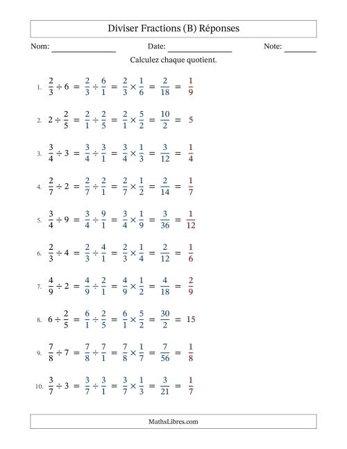 Diviser fractions propres con nombres éntiers, et avec simplification dans tous les problèmes (B) page 2