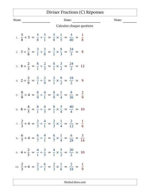 Diviser fractions propres con nombres éntiers, et avec simplification dans tous les problèmes (C) page 2