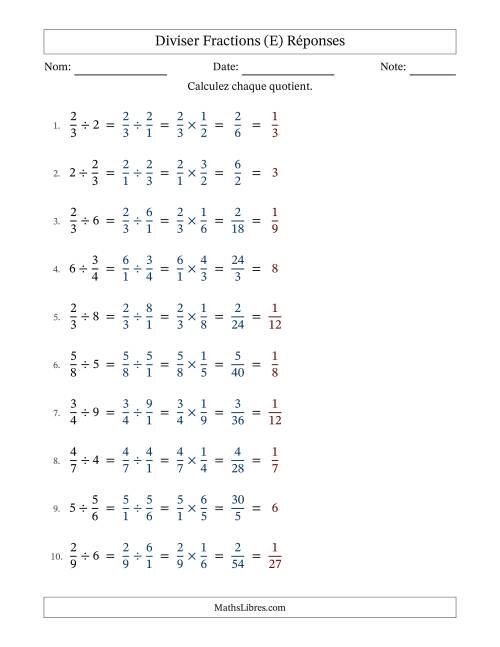 Diviser fractions propres con nombres éntiers, et avec simplification dans tous les problèmes (E) page 2