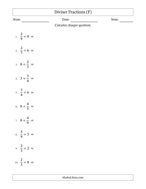 Diviser fractions propres con nombres éntiers, et avec simplification dans tous les problèmes (F)