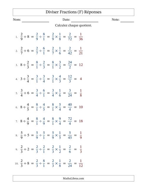 Diviser fractions propres con nombres éntiers, et avec simplification dans tous les problèmes (F) page 2