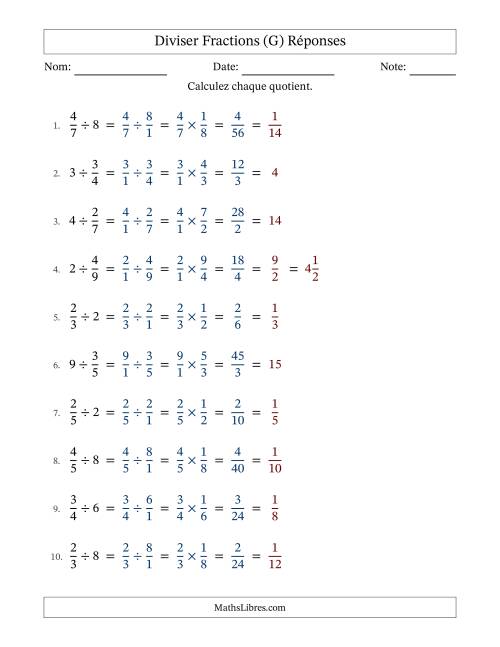 Diviser fractions propres con nombres éntiers, et avec simplification dans tous les problèmes (G) page 2