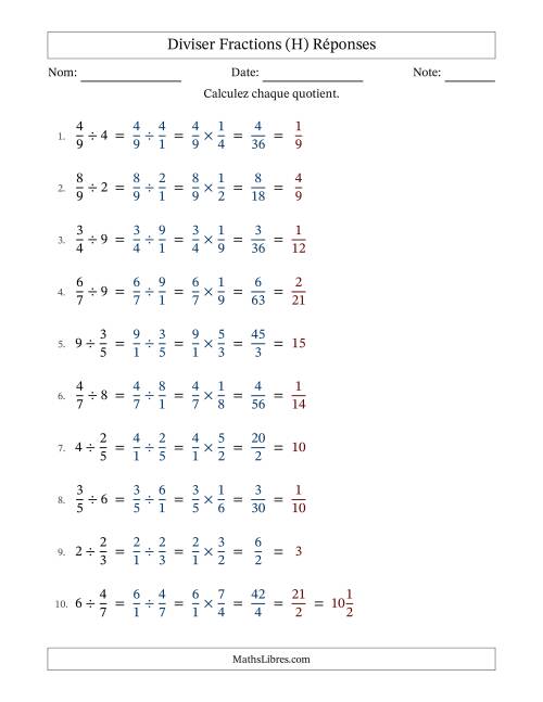 Diviser fractions propres con nombres éntiers, et avec simplification dans tous les problèmes (H) page 2