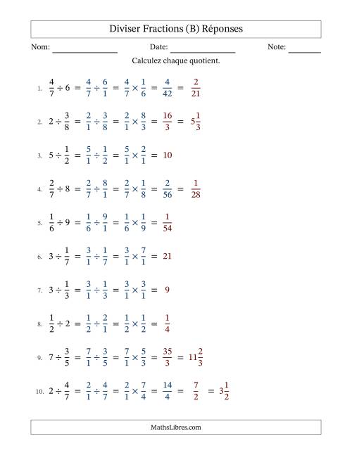 Diviser fractions propres con nombres éntiers, et avec simplification dans quelques problèmes (B) page 2