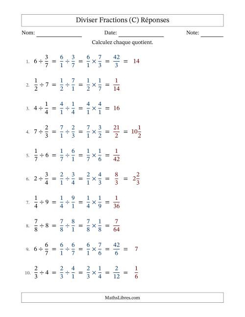 Diviser fractions propres con nombres éntiers, et avec simplification dans quelques problèmes (C) page 2