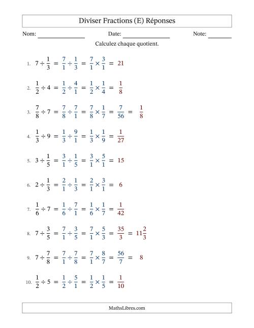 Diviser fractions propres con nombres éntiers, et avec simplification dans quelques problèmes (E) page 2