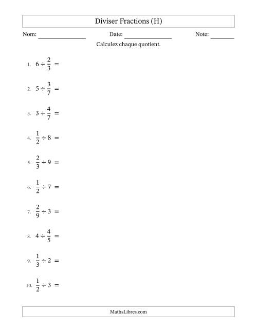 Diviser fractions propres con nombres éntiers, et avec simplification dans quelques problèmes (H)