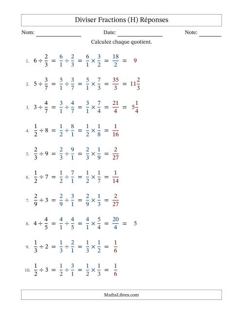 Diviser fractions propres con nombres éntiers, et avec simplification dans quelques problèmes (H) page 2