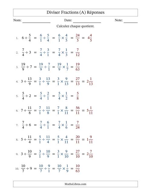 Diviser Improper Fractions con nombres éntiers, et sans simplification (A) page 2