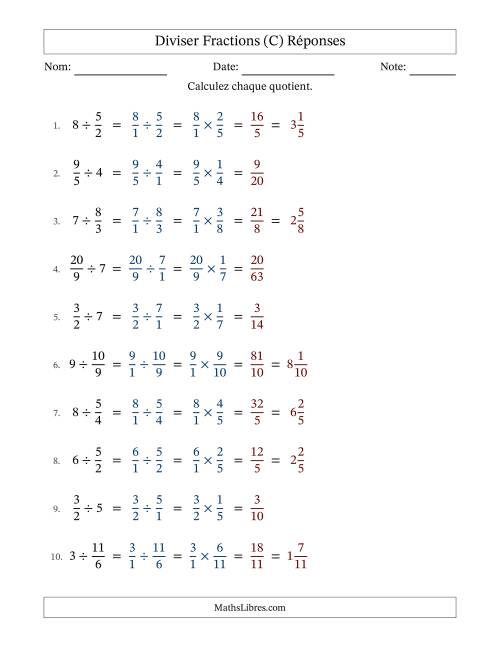 Diviser Improper Fractions con nombres éntiers, et sans simplification (C) page 2