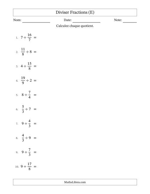 Diviser Improper Fractions con nombres éntiers, et sans simplification (E)