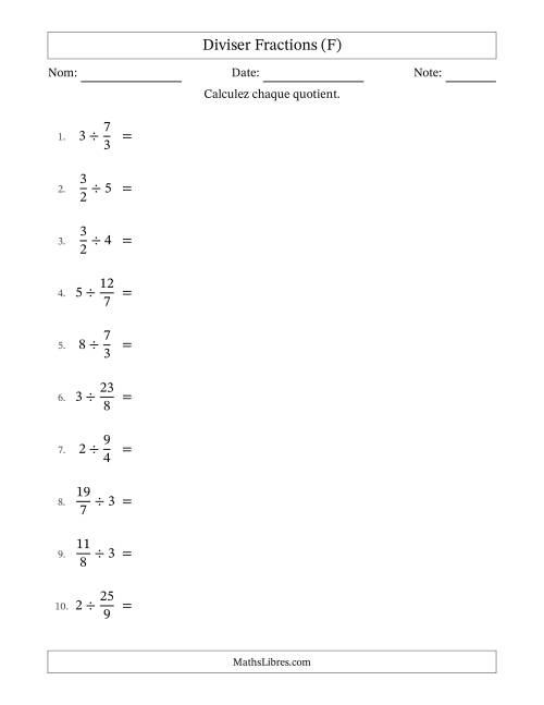 Diviser Improper Fractions con nombres éntiers, et sans simplification (F)