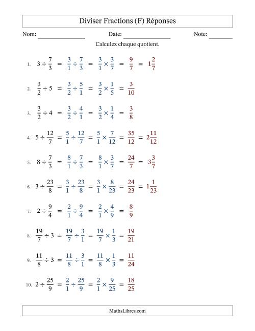 Diviser Improper Fractions con nombres éntiers, et sans simplification (F) page 2