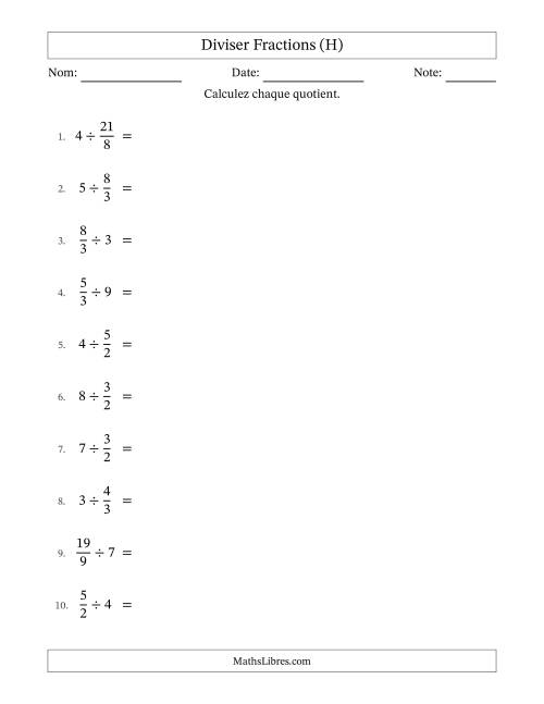 Diviser Improper Fractions con nombres éntiers, et sans simplification (H)
