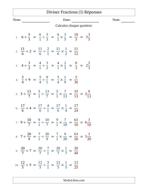 Diviser Improper Fractions con nombres éntiers, et sans simplification (I) page 2