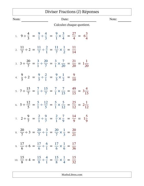 Diviser Improper Fractions con nombres éntiers, et sans simplification (J) page 2