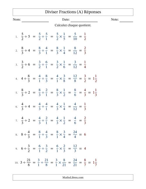 Diviser Improper Fractions con nombres éntiers, et avec simplification dans tous les problèmes (A) page 2