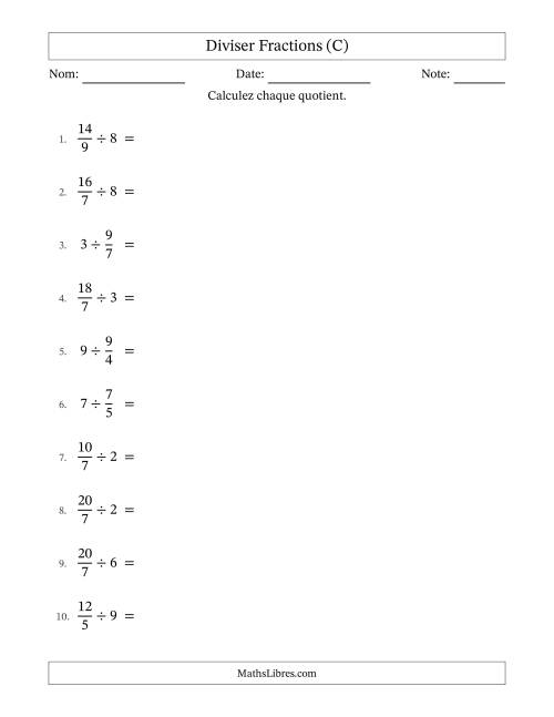 Diviser Improper Fractions con nombres éntiers, et avec simplification dans tous les problèmes (C)