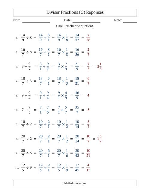 Diviser Improper Fractions con nombres éntiers, et avec simplification dans tous les problèmes (C) page 2