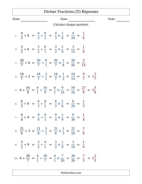 Diviser Improper Fractions con nombres éntiers, et avec simplification dans tous les problèmes (D) page 2