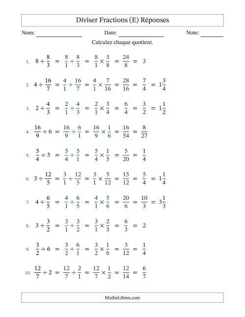 Diviser Improper Fractions con nombres éntiers, et avec simplification dans tous les problèmes (E) page 2
