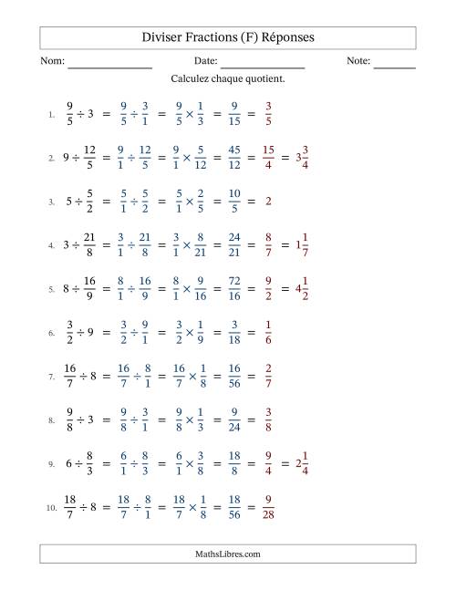 Diviser Improper Fractions con nombres éntiers, et avec simplification dans tous les problèmes (F) page 2