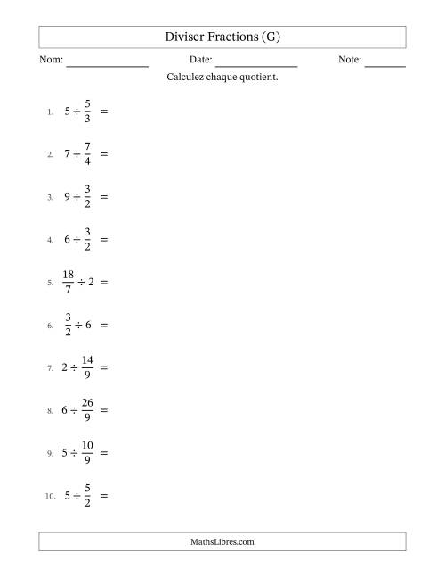 Diviser Improper Fractions con nombres éntiers, et avec simplification dans tous les problèmes (G)