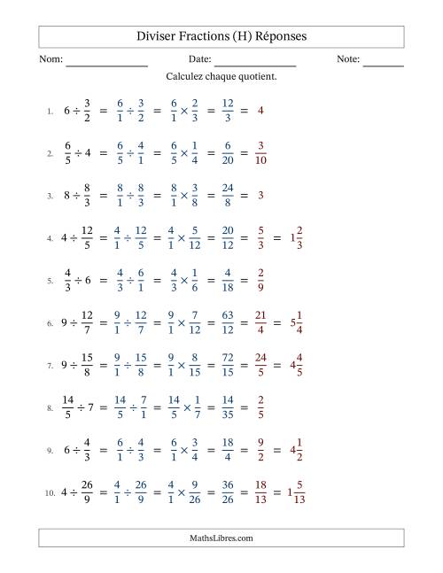 Diviser Improper Fractions con nombres éntiers, et avec simplification dans tous les problèmes (H) page 2