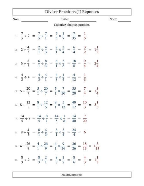 Diviser Improper Fractions con nombres éntiers, et avec simplification dans tous les problèmes (J) page 2