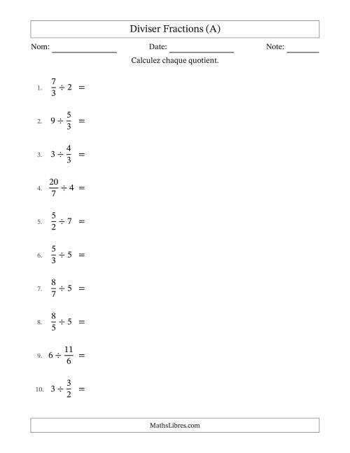 Diviser Improper Fractions con nombres éntiers, et avec simplification dans quelques problèmes (A)
