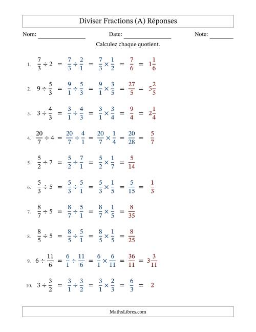 Diviser Improper Fractions con nombres éntiers, et avec simplification dans quelques problèmes (A) page 2