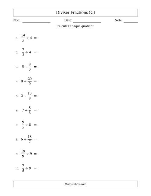 Diviser Improper Fractions con nombres éntiers, et avec simplification dans quelques problèmes (C)
