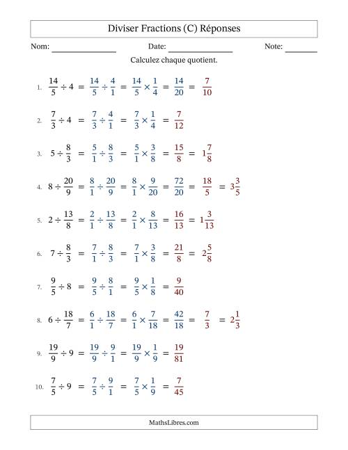Diviser Improper Fractions con nombres éntiers, et avec simplification dans quelques problèmes (C) page 2