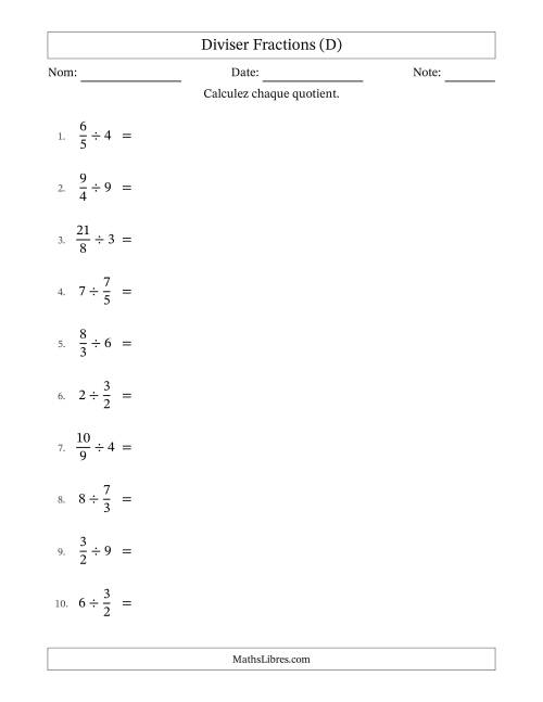 Diviser Improper Fractions con nombres éntiers, et avec simplification dans quelques problèmes (D)