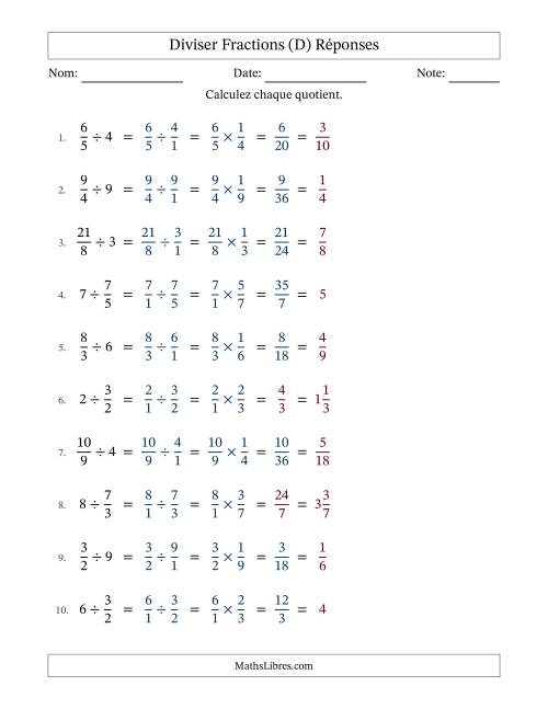 Diviser Improper Fractions con nombres éntiers, et avec simplification dans quelques problèmes (D) page 2