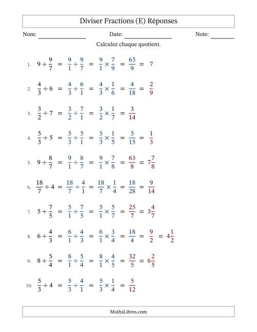 Diviser Improper Fractions con nombres éntiers, et avec simplification dans quelques problèmes (E) page 2