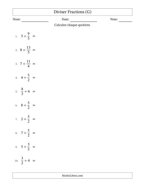 Diviser Improper Fractions con nombres éntiers, et avec simplification dans quelques problèmes (G)