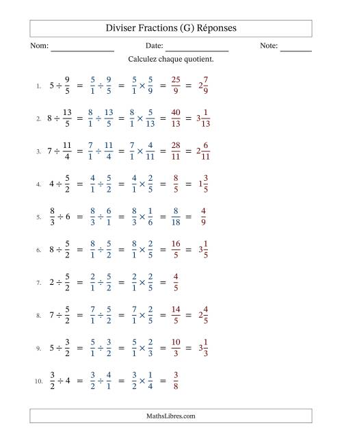 Diviser Improper Fractions con nombres éntiers, et avec simplification dans quelques problèmes (G) page 2
