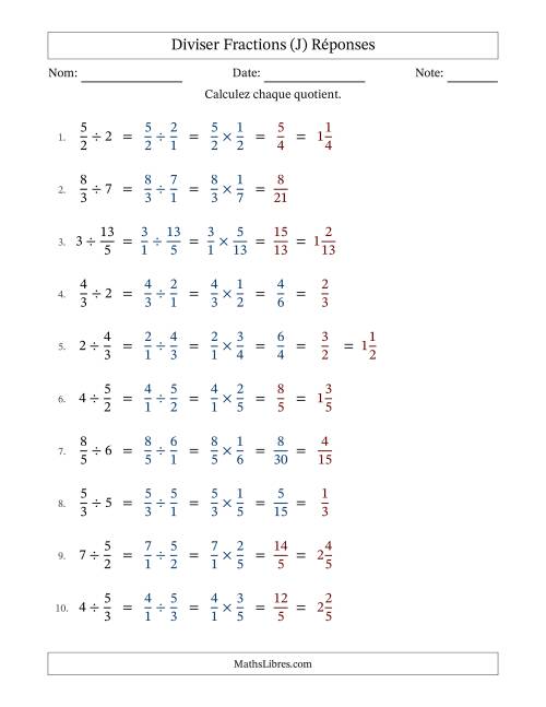 Diviser Improper Fractions con nombres éntiers, et avec simplification dans quelques problèmes (J) page 2