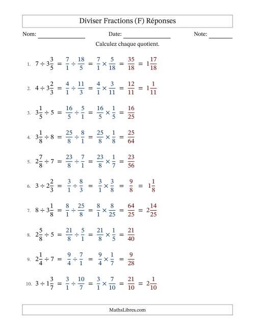 Diviser fractions mixtes con nombres éntiers, et sans simplification (F) page 2