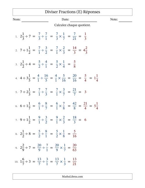 Diviser fractions mixtes con nombres éntiers, et avec simplification dans quelques problèmes (E) page 2