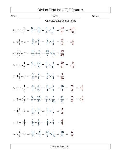 Diviser fractions mixtes con nombres éntiers, et avec simplification dans quelques problèmes (F) page 2