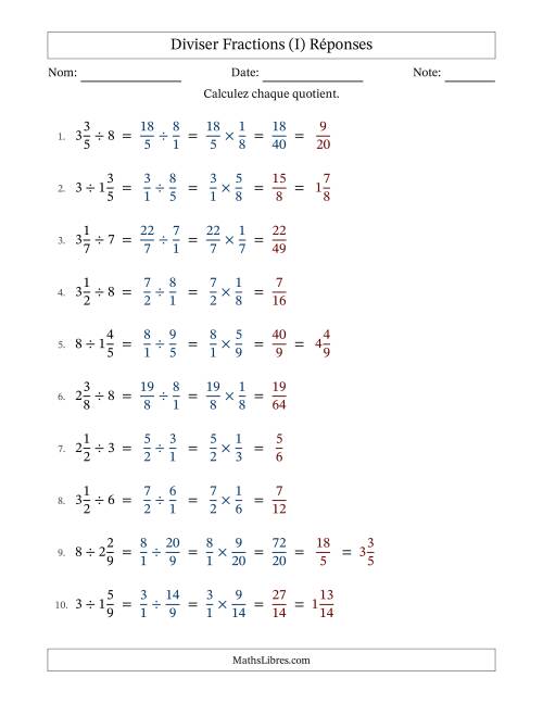 Diviser fractions mixtes con nombres éntiers, et avec simplification dans quelques problèmes (I) page 2