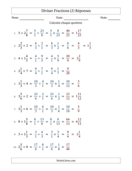 Diviser fractions mixtes con nombres éntiers, et avec simplification dans quelques problèmes (J) page 2
