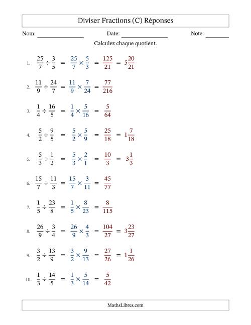 Diviser fractions propres, impropres et mixtes, et sans simplification (C) page 2