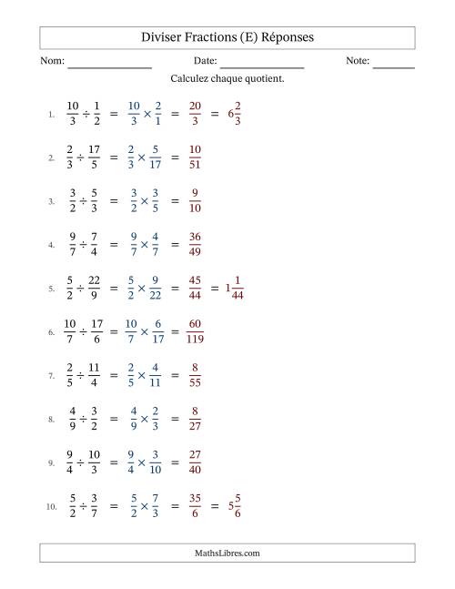 Diviser fractions propres, impropres et mixtes, et sans simplification (E) page 2
